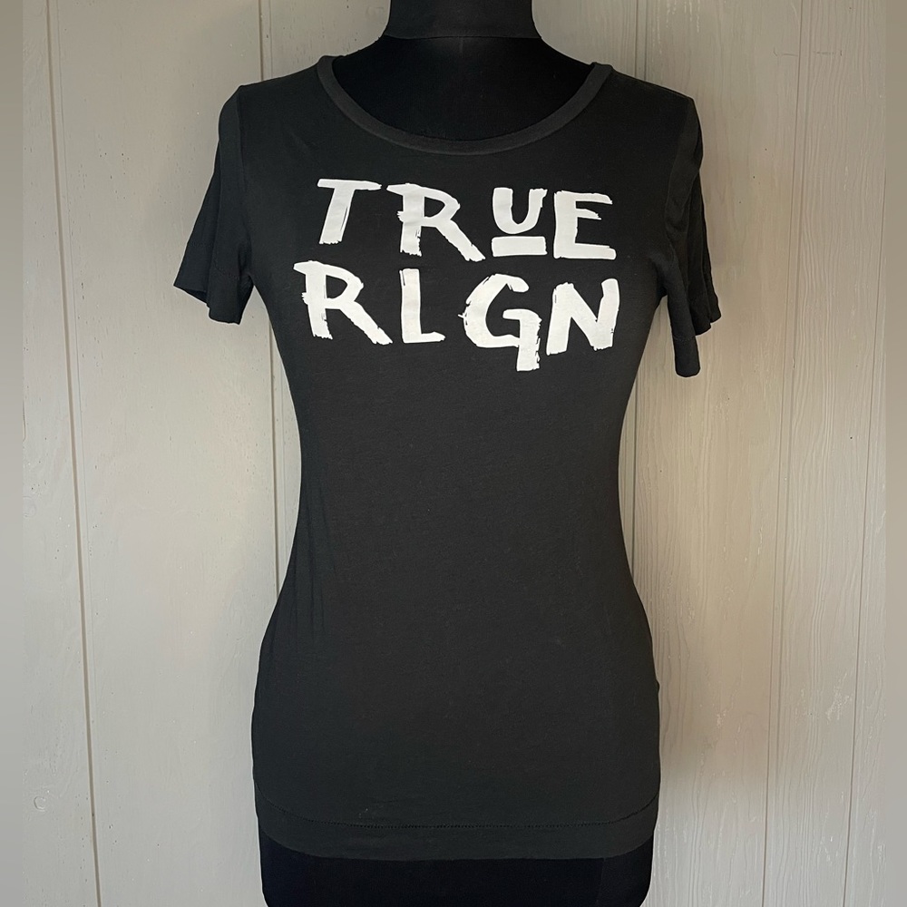 True Religion Small Black With White Logo Tee